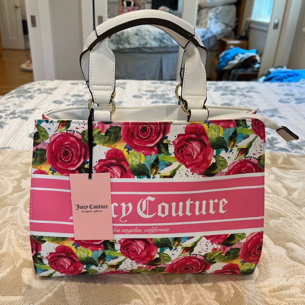 JUICY Couture White Multi Rose Billboard-Tote Bags